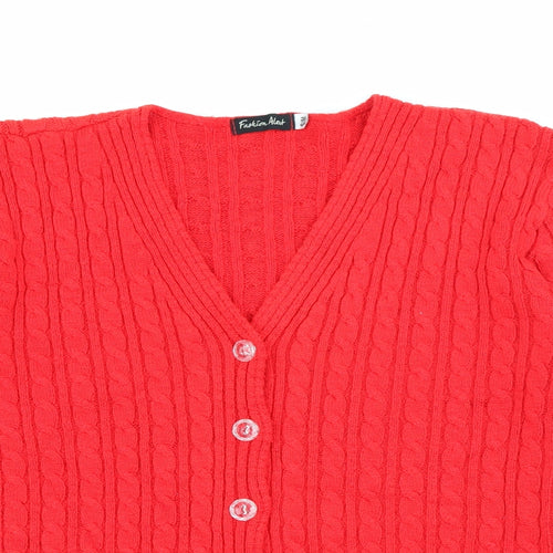 Fashion Alert Womens Red V-Neck  Acrylic Cardigan Jumper Size S