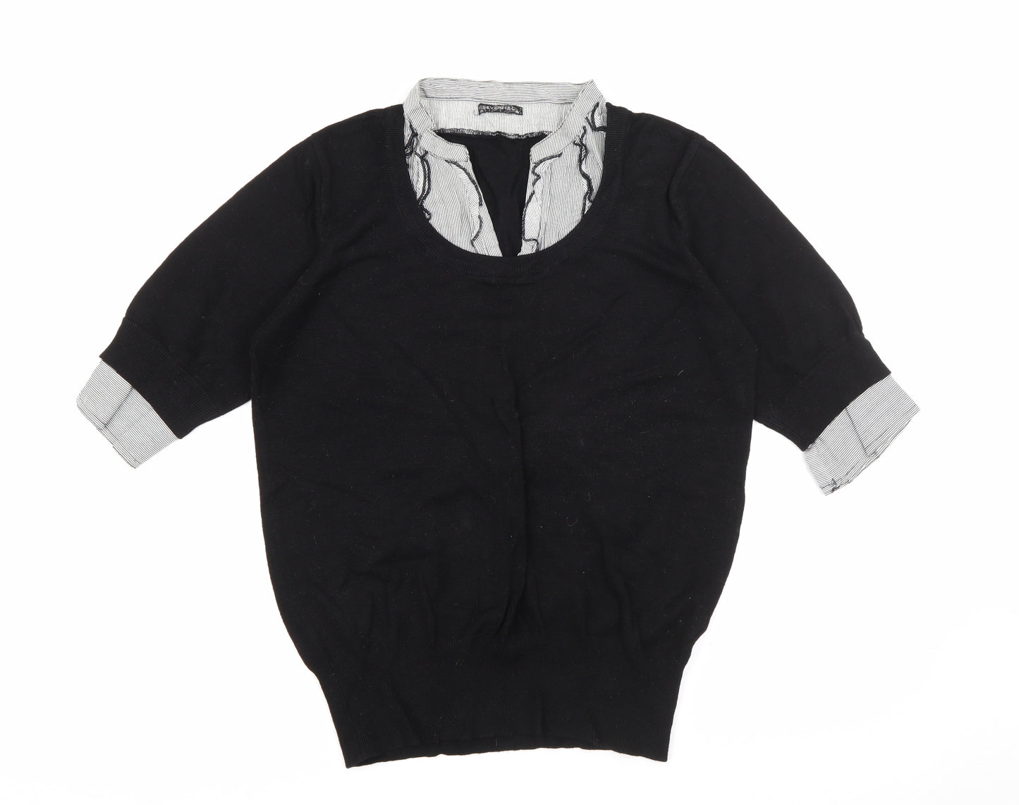 Sevenhill Womens Black Collared  Viscose Pullover Jumper Size XL