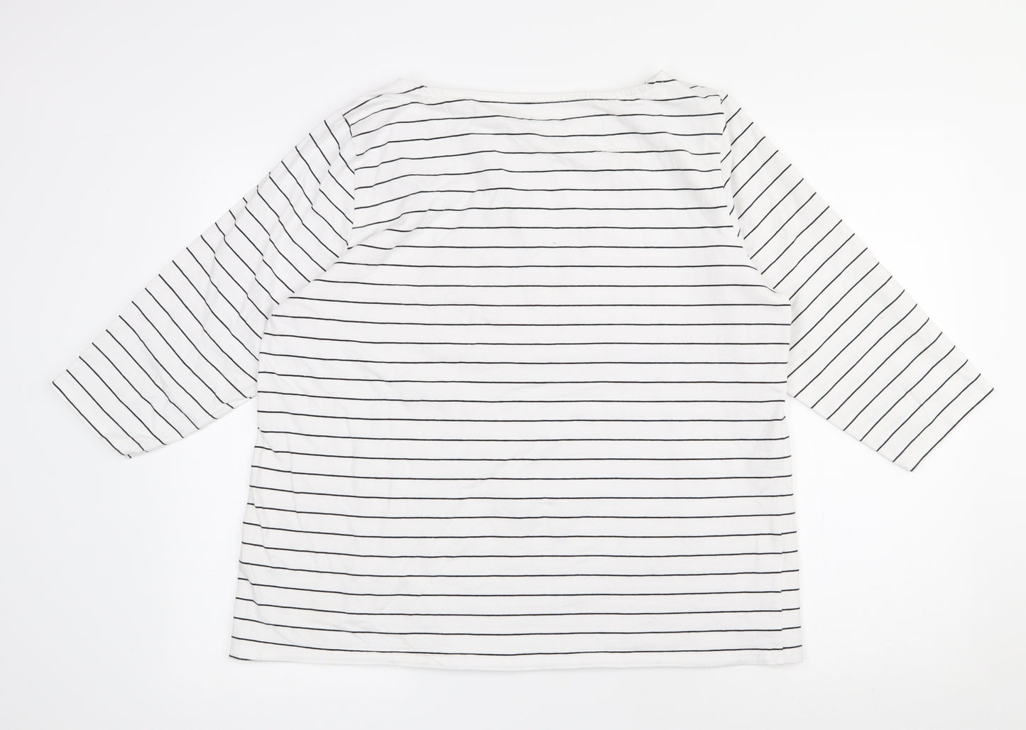 Nutmeg Womens White Striped Cotton Basic T-Shirt Size 20 Round Neck