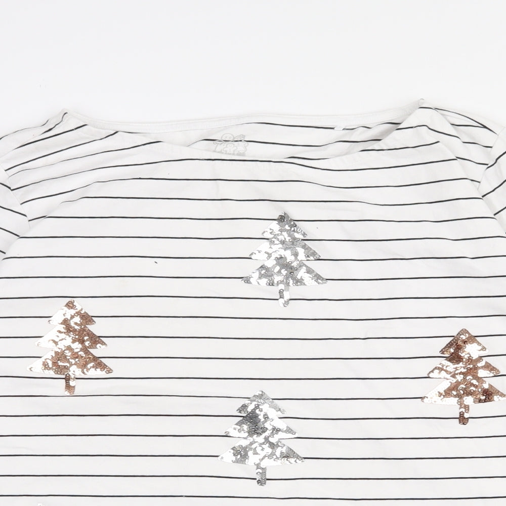 Nutmeg Womens White Striped Cotton Basic T-Shirt Size 20 Round Neck