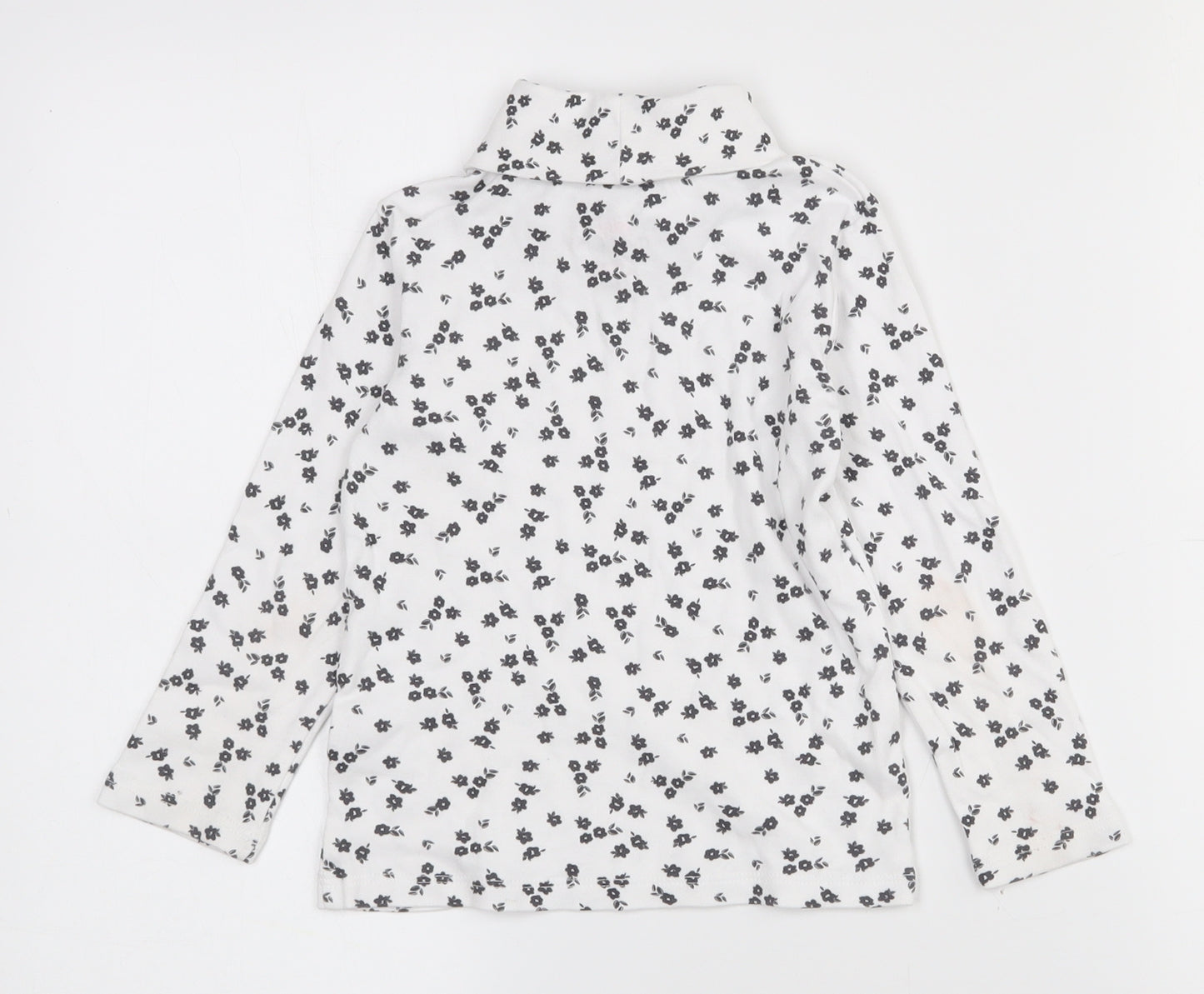 Mango Girls White Floral 100% Cotton Pullover T-Shirt Size 4 Years Roll Neck Pullover