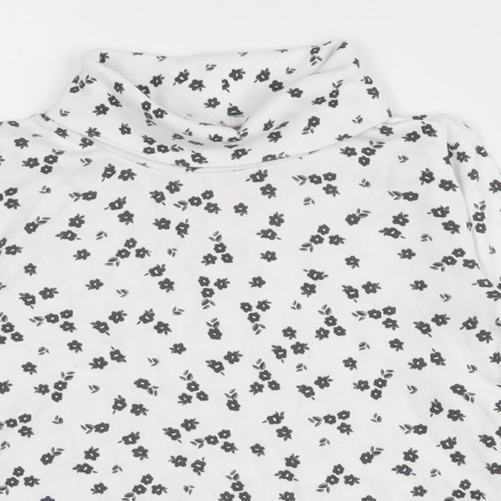 Mango Girls White Floral 100% Cotton Pullover T-Shirt Size 4 Years Roll Neck Pullover