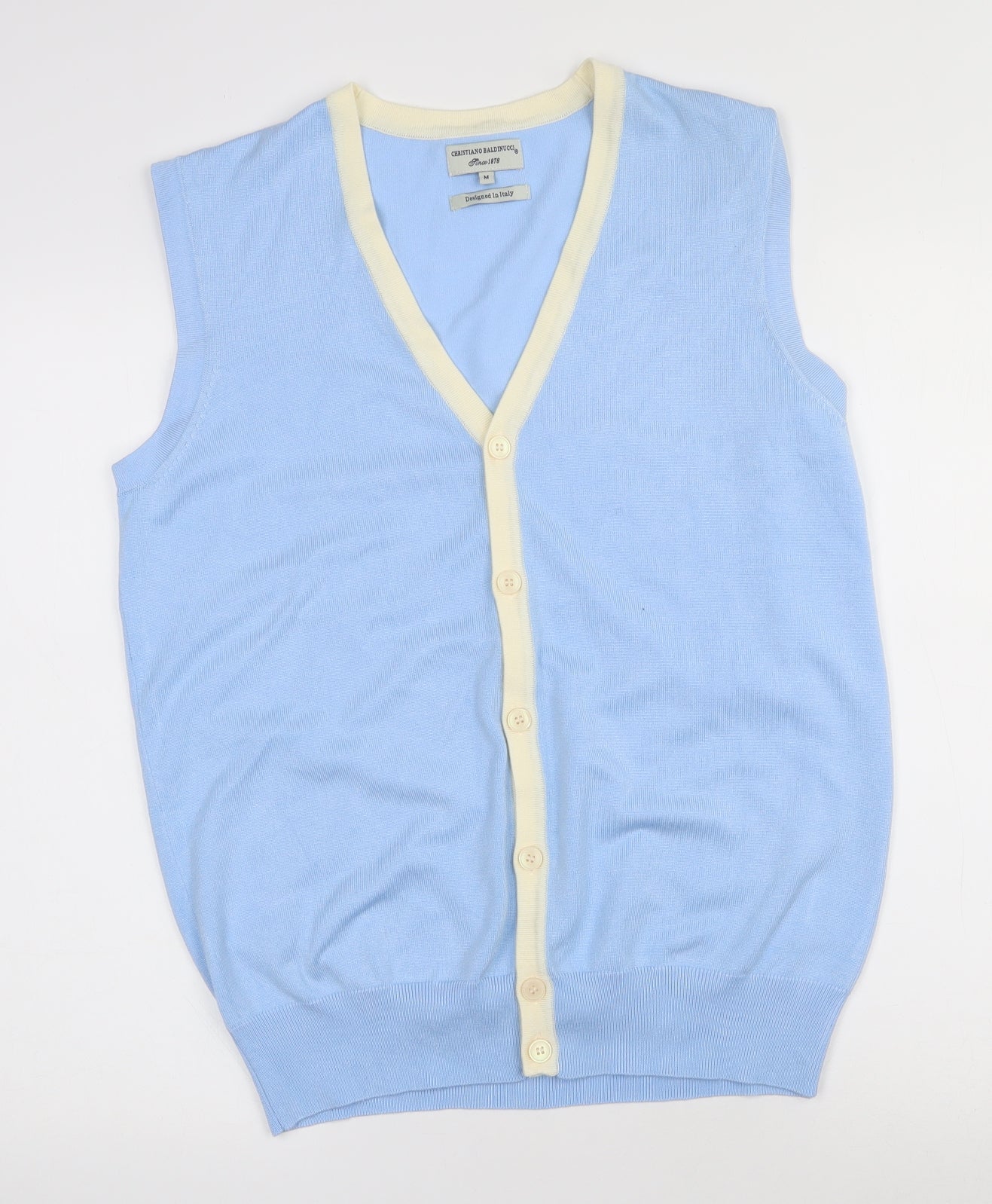Christiano Baldinucci Mens Blue V-Neck  Viscose Vest Jumper Size M