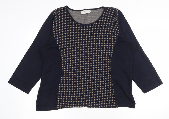 CC Womens Blue Round Neck Geometric Cotton Pullover Jumper Size 16