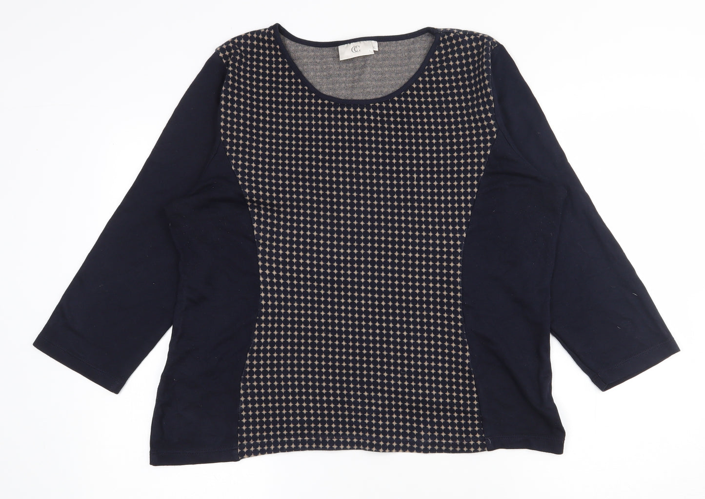 CC Womens Blue Round Neck Geometric Cotton Pullover Jumper Size 16