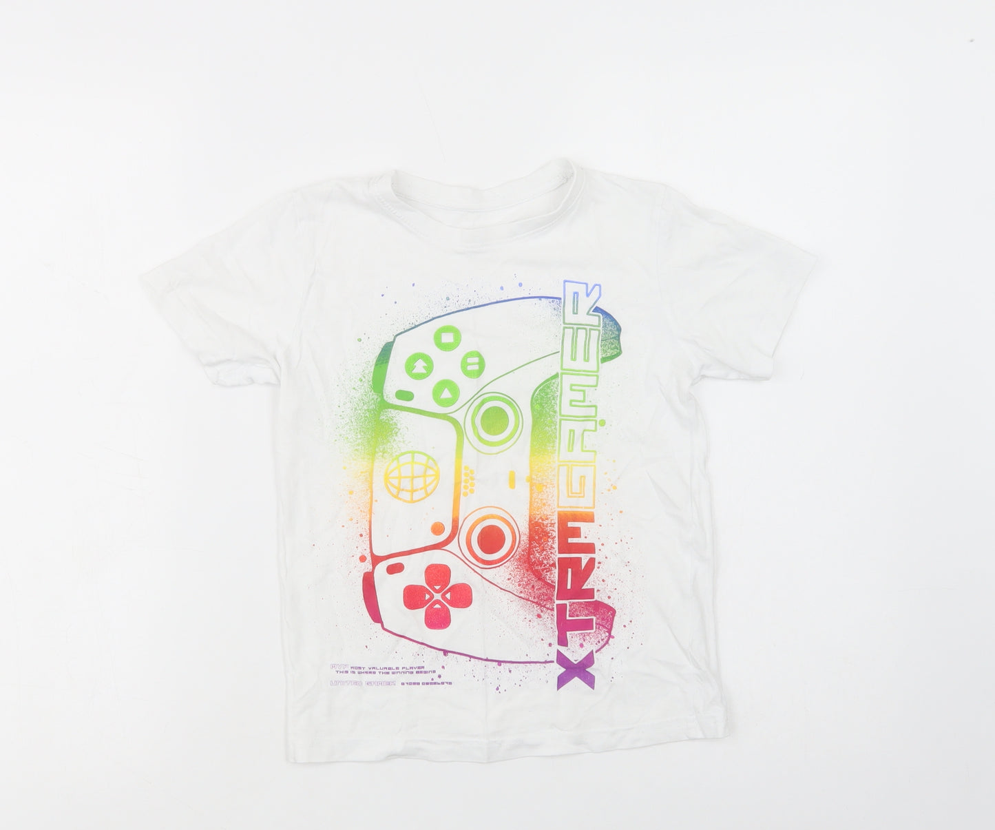 United Gamer Boys White  Cotton Pullover T-Shirt Size 6-7 Years Crew Neck Pullover - Gamer