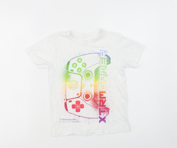 United Gamer Boys White  Cotton Pullover T-Shirt Size 6-7 Years Crew Neck Pullover - Gamer