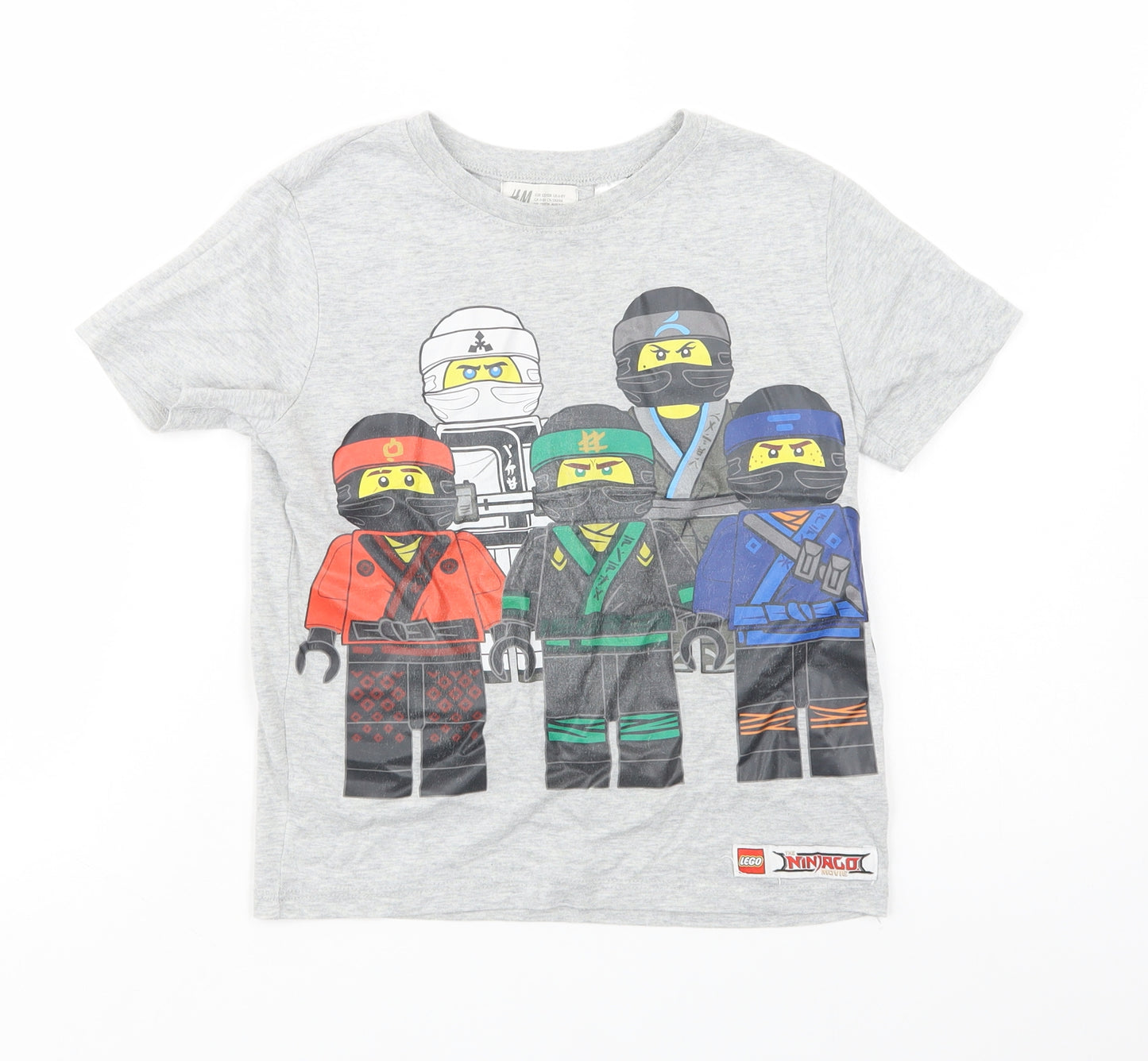 H&M Boys Grey  Cotton Pullover T-Shirt Size 6-7 Years Crew Neck Pullover - Lego