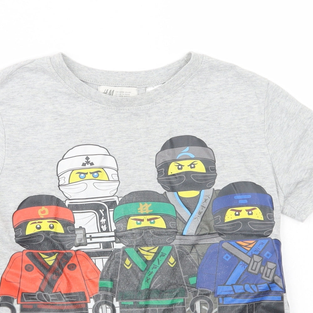 H&M Boys Grey  Cotton Pullover T-Shirt Size 6-7 Years Crew Neck Pullover - Lego