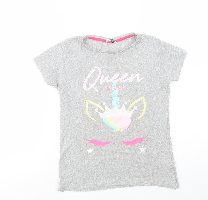 Pep & Co Girls Grey  Cotton Pullover T-Shirt Size 10-11 Years Crew Neck Pullover - Queen of Sass