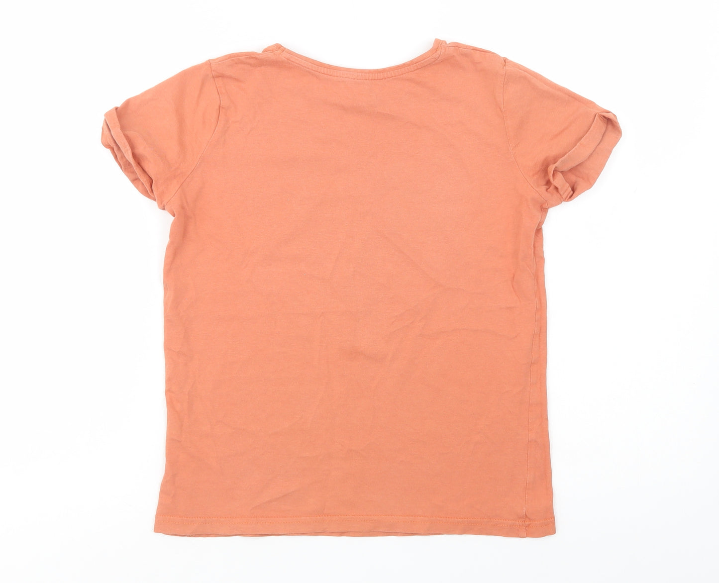 Primark Girls Orange  Cotton Pullover T-Shirt Size 11-12 Years Crew Neck Pullover - Peace & Love