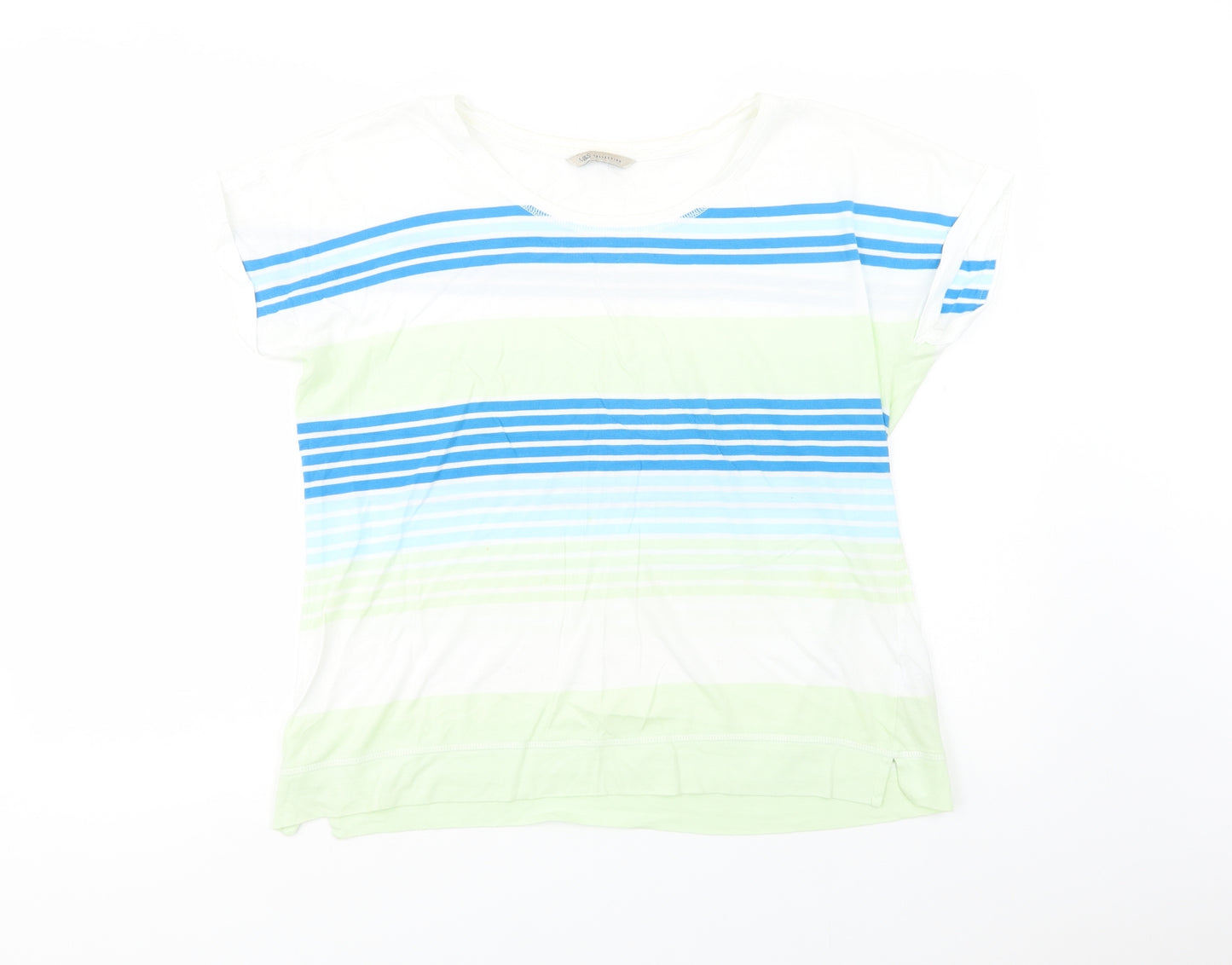 Marks and Spencer Womens White Striped Cotton Basic T-Shirt Size 16 Scoop Neck