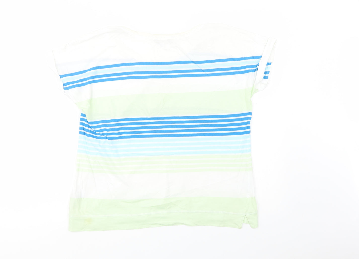 Marks and Spencer Womens White Striped Cotton Basic T-Shirt Size 16 Scoop Neck