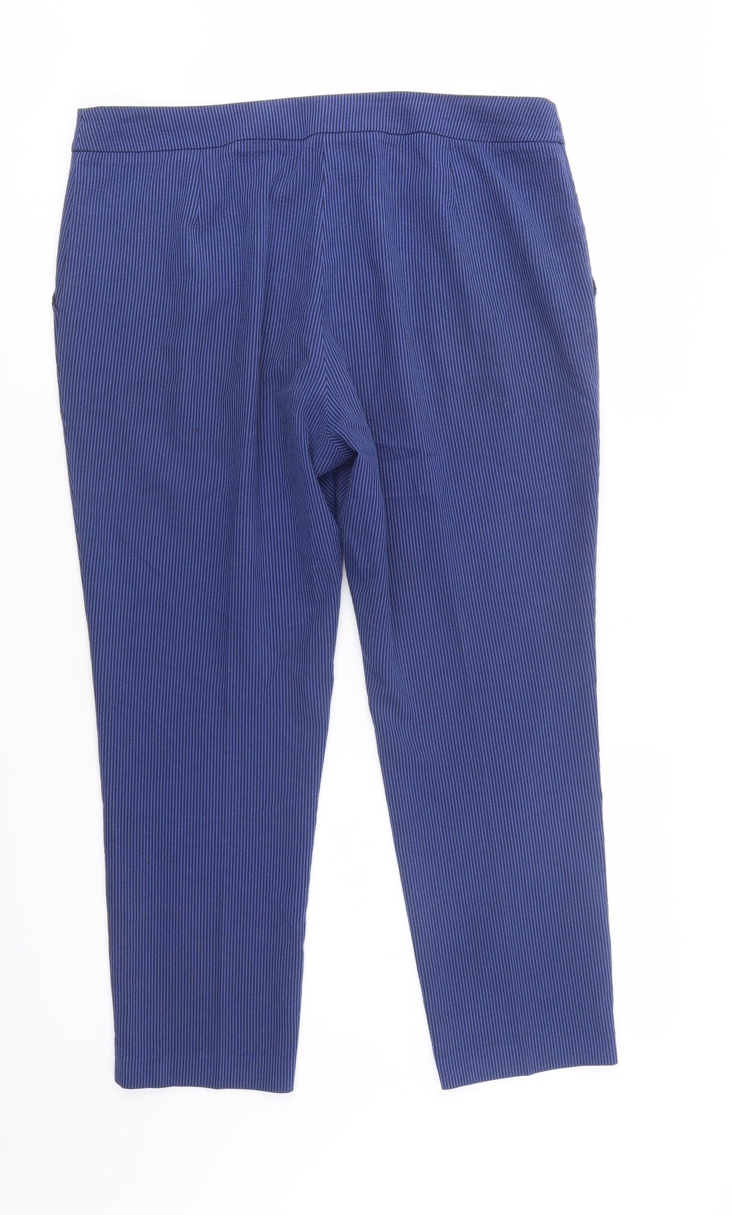 Marks and Spencer Womens Blue Striped Polyester Dress Pants Trousers Size 14 L27 in Regular Button