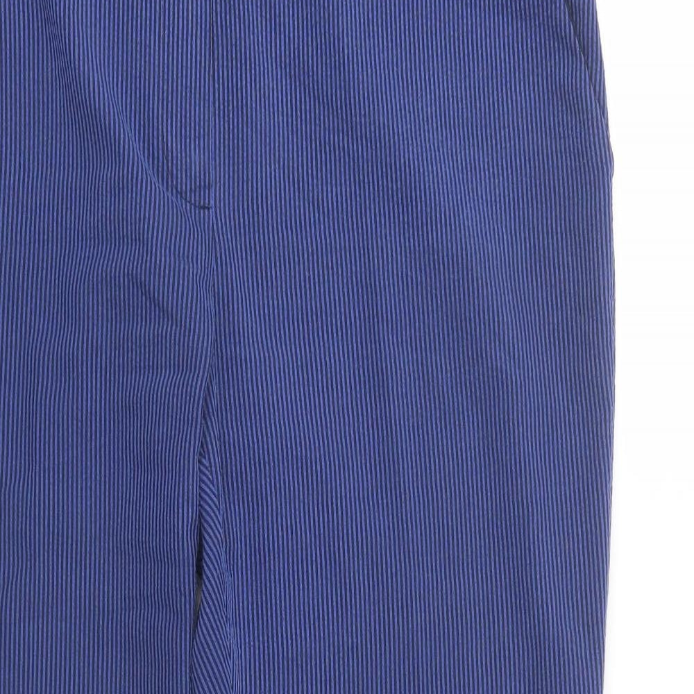 Marks and Spencer Womens Blue Striped Polyester Dress Pants Trousers Size 14 L27 in Regular Button