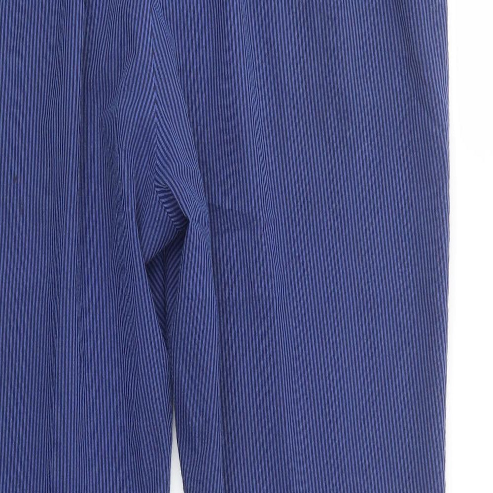 Marks and Spencer Womens Blue Striped Polyester Dress Pants Trousers Size 14 L27 in Regular Button