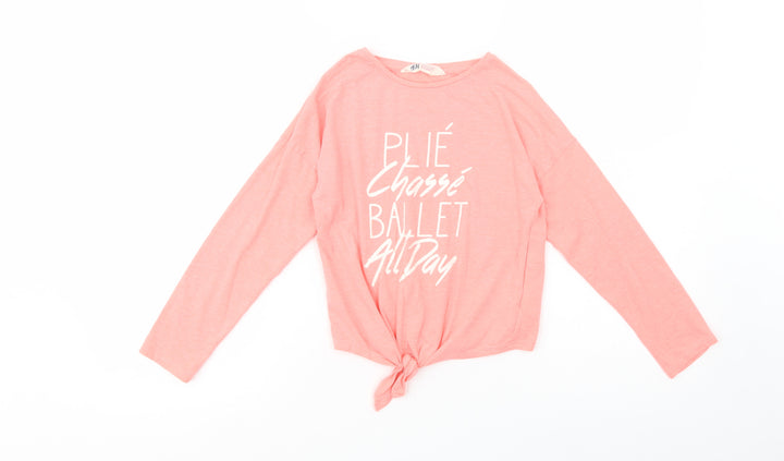 H&M Girls Pink  Cotton Pullover T-Shirt Size 6-7 Years Crew Neck Pullover - Ballet