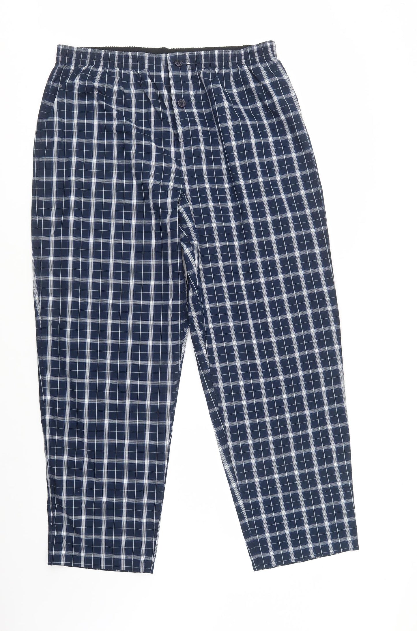 Marks and Spencer Mens Blue Plaid Polyester  Pyjama Pants Size XL  Button