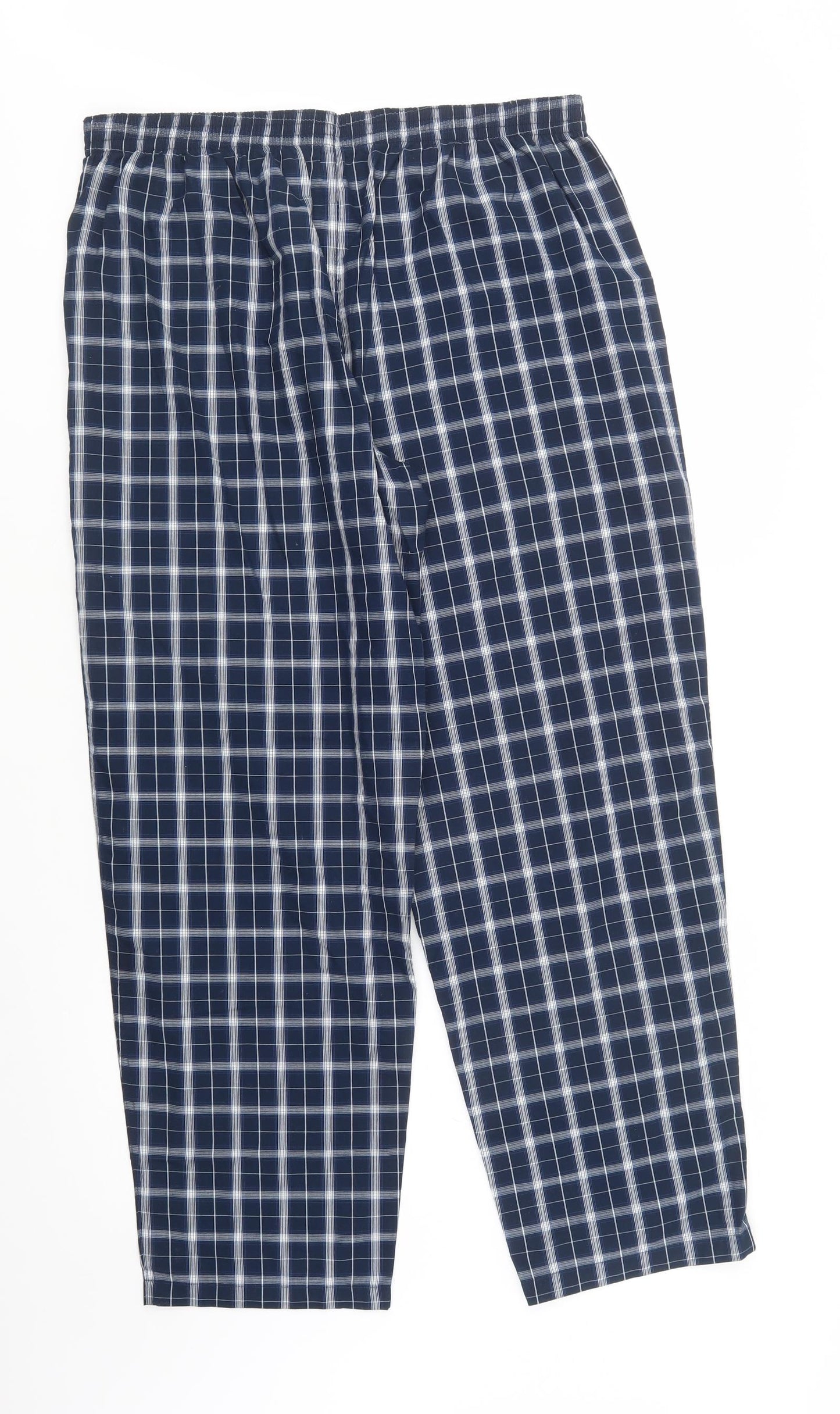 Marks and Spencer Mens Blue Plaid Polyester  Pyjama Pants Size XL  Button