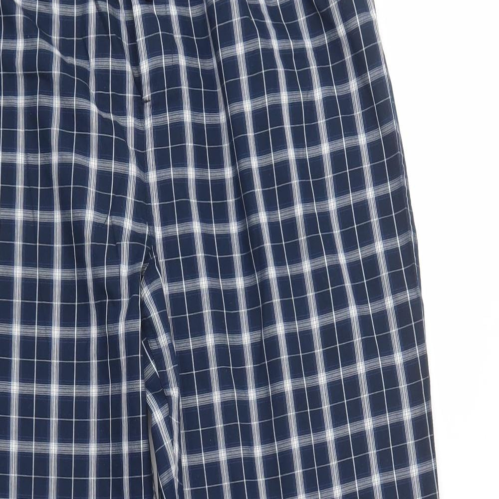 Marks and Spencer Mens Blue Plaid Polyester  Pyjama Pants Size XL  Button