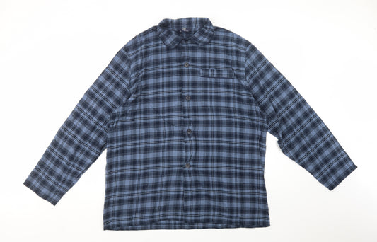 Marks and Spencer Mens Blue Plaid Cotton  Pyjama Top Size XL  Button