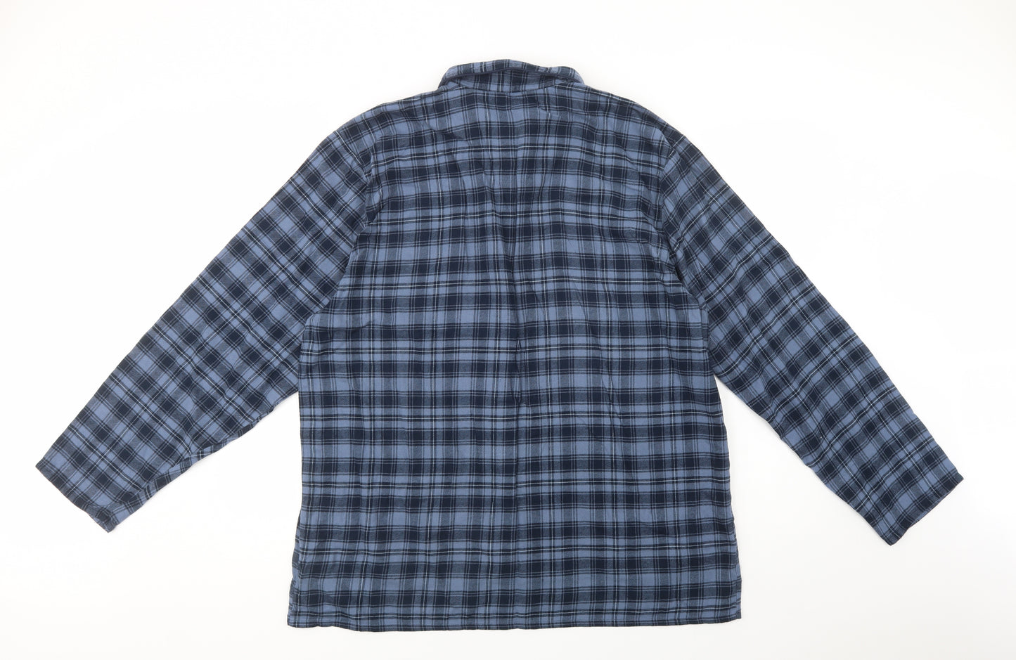 Marks and Spencer Mens Blue Plaid Cotton  Pyjama Top Size XL  Button