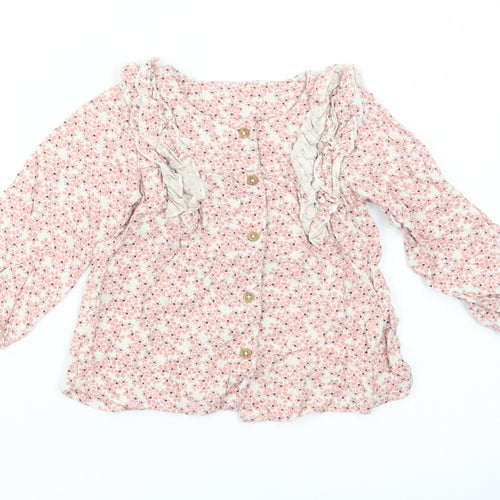 Marks Baby Pink Floral Viscose Basic Button-Up Size 18-24 Months Round Neck Button