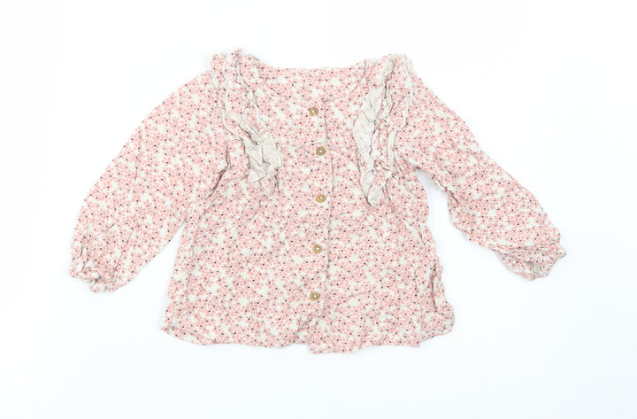 Marks Baby Pink Floral Viscose Basic Button-Up Size 18-24 Months Round Neck Button