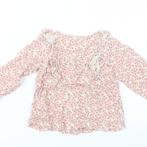 Marks Baby Pink Floral Viscose Basic Button-Up Size 18-24 Months Round Neck Button