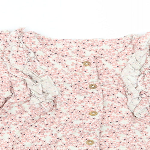 Marks Baby Pink Floral Viscose Basic Button-Up Size 18-24 Months Round Neck Button