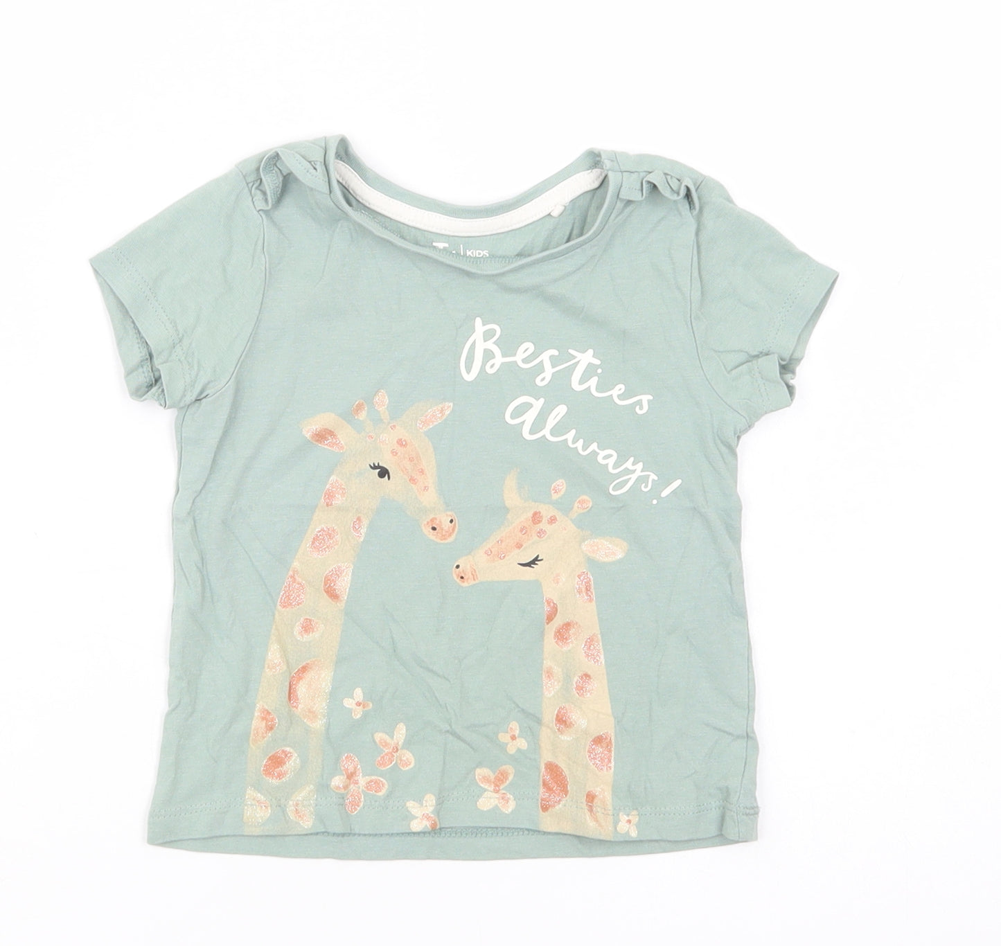 TU Baby Green  Cotton Basic T-Shirt Size 18-24 Months Crew Neck Pullover - Giraffes
