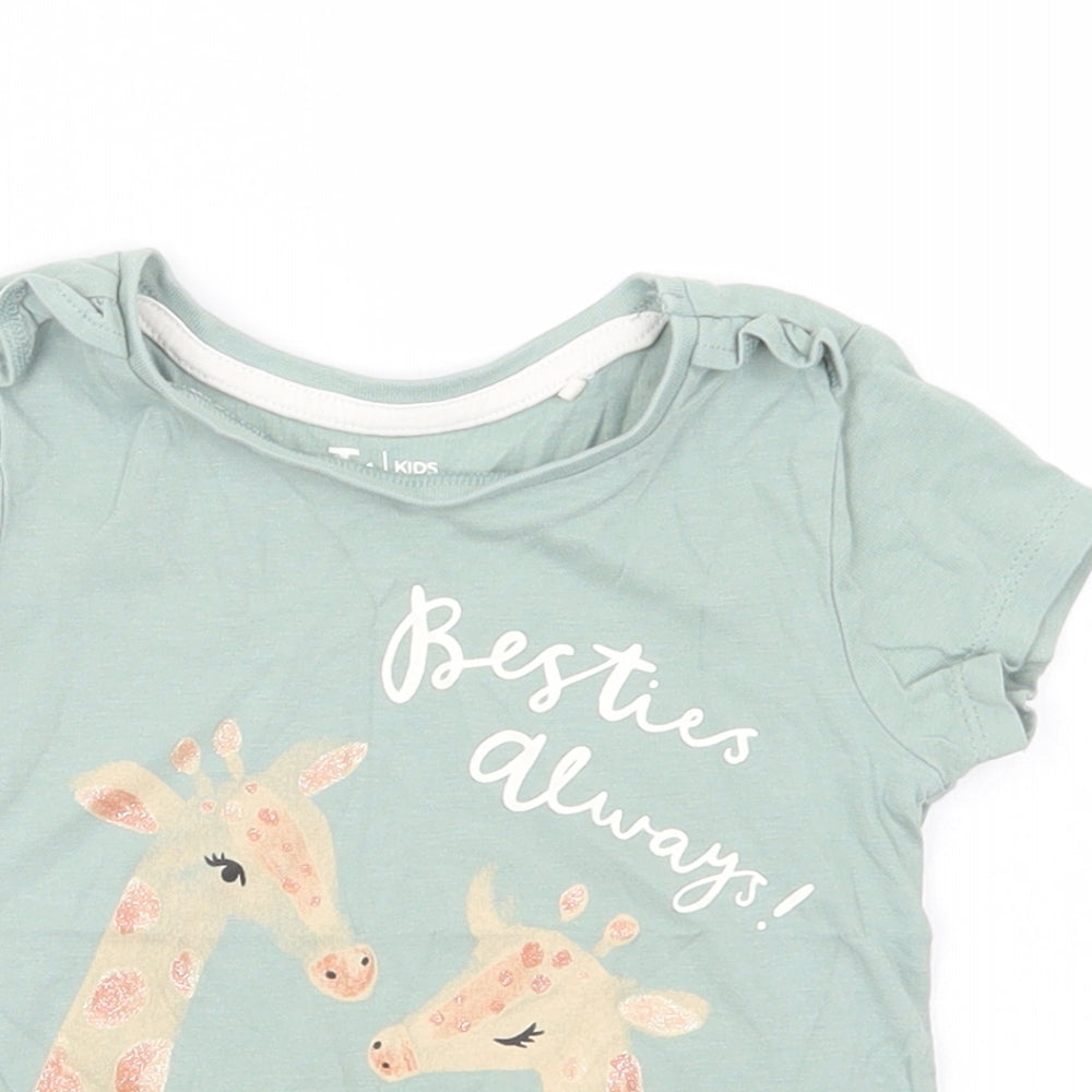 TU Baby Green  Cotton Basic T-Shirt Size 18-24 Months Crew Neck Pullover - Giraffes