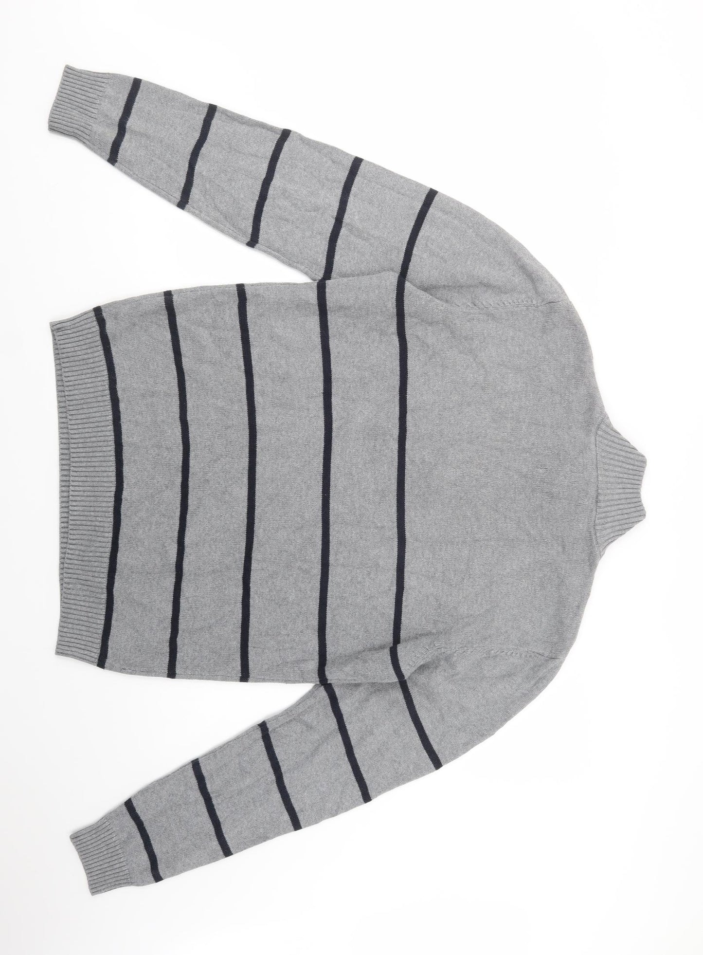 Polo by Ralph Lauren Mens Grey High Neck Striped Cotton Henley Jumper Size XL