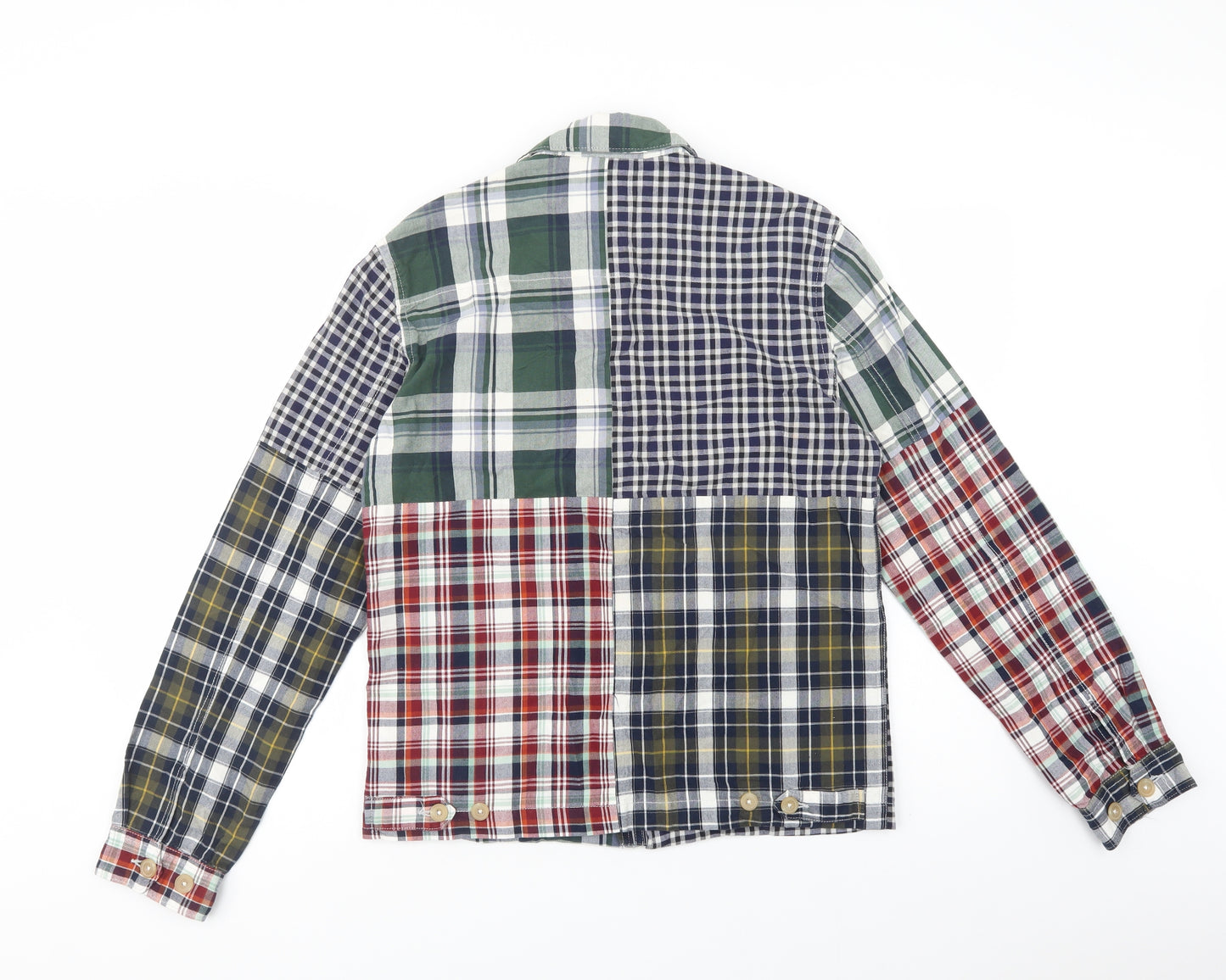 French Connection Mens Multicoloured Plaid Cotton  Button-Up Size S Collared Zip