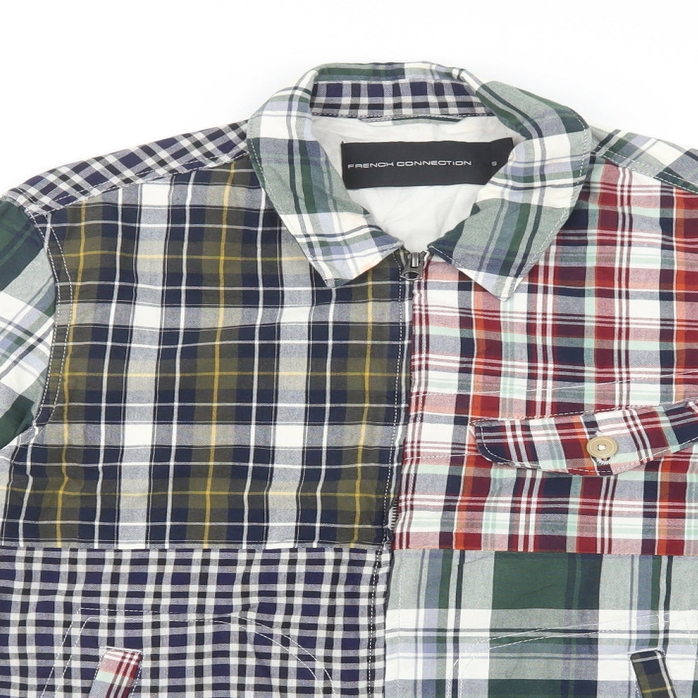 French Connection Mens Multicoloured Plaid Cotton  Button-Up Size S Collared Zip