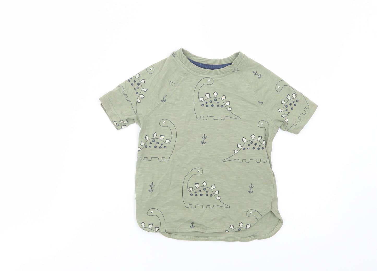 George Boys Green Geometric Cotton Pullover T-Shirt Size 2-3 Years Crew Neck Pullover - Dino