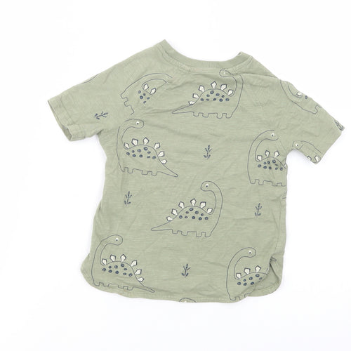 George Boys Green Geometric Cotton Pullover T-Shirt Size 2-3 Years Crew Neck Pullover - Dino