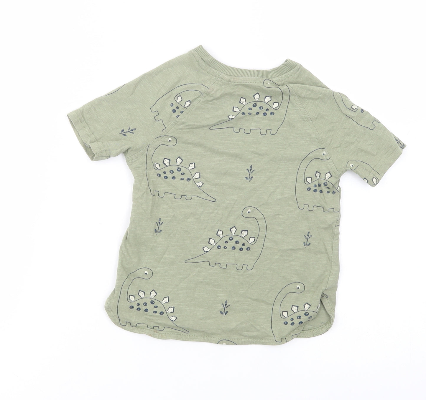 George Boys Green Geometric Cotton Pullover T-Shirt Size 2-3 Years Crew Neck Pullover - Dino