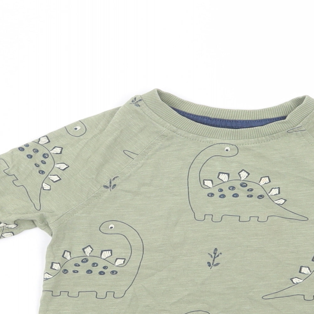 George Boys Green Geometric Cotton Pullover T-Shirt Size 2-3 Years Crew Neck Pullover - Dino