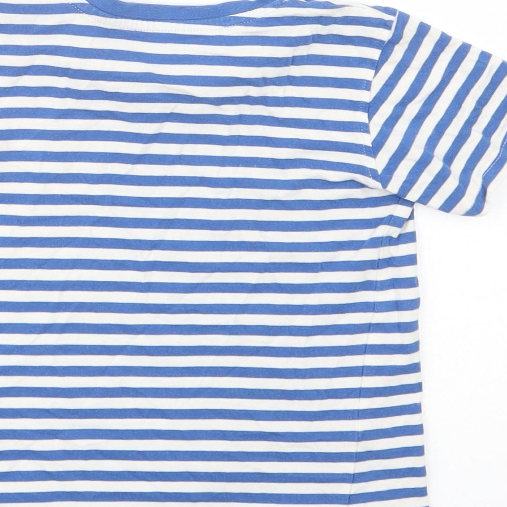 Marks and Spencer Boys Blue Striped Cotton Pullover T-Shirt Size 2-3 Years Crew Neck Snap - Crab