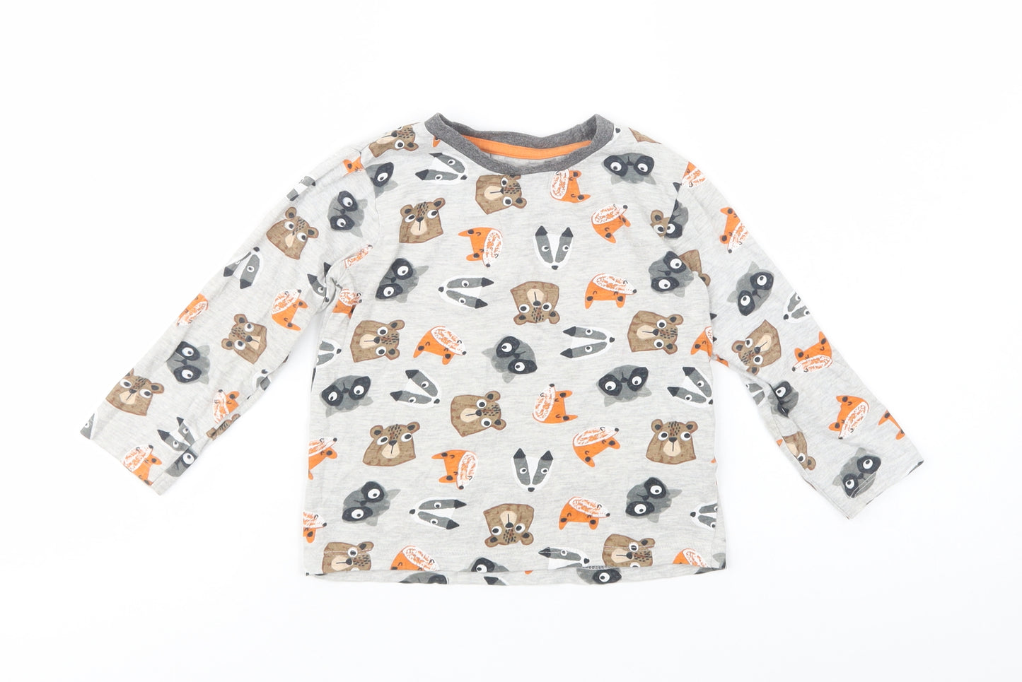 Dunnes Stores Girls Grey Geometric Cotton Pullover T-Shirt Size 2-3 Years Crew Neck Pullover - Cute Animals Print