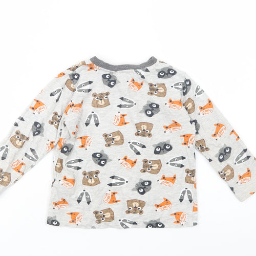 Dunnes Stores Girls Grey Geometric Cotton Pullover T-Shirt Size 2-3 Years Crew Neck Pullover - Cute Animals Print