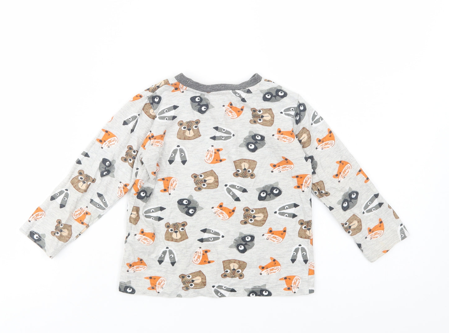 Dunnes Stores Girls Grey Geometric Cotton Pullover T-Shirt Size 2-3 Years Crew Neck Pullover - Cute Animals Print