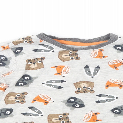 Dunnes Stores Girls Grey Geometric Cotton Pullover T-Shirt Size 2-3 Years Crew Neck Pullover - Cute Animals Print
