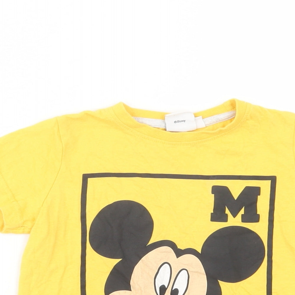 Primark Girls Yellow  Cotton Basic T-Shirt Size 2-3 Years Crew Neck Pullover - Mickey Mouse