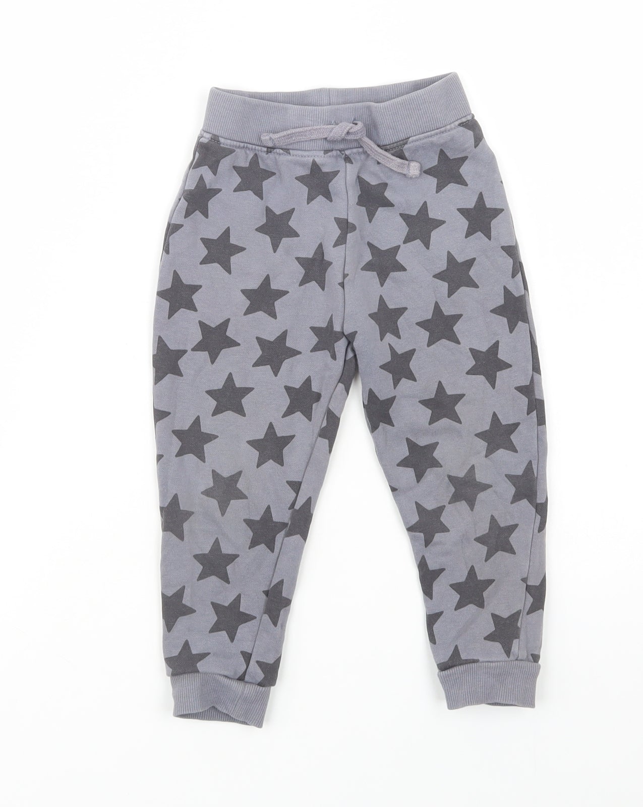 Dunnes Stores Girls Grey Geometric Cotton Jogger Trousers Size 2-3 Years  Regular Drawstring - Star Print