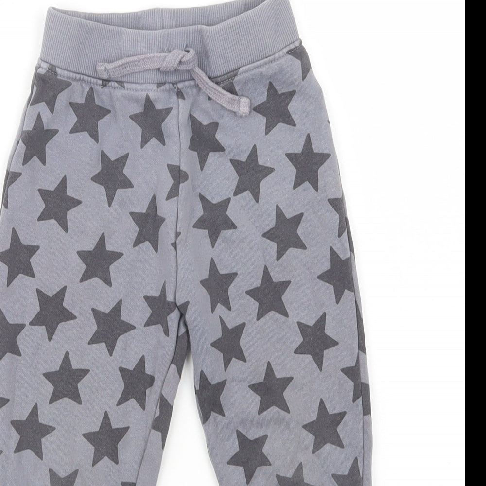 Dunnes Stores Girls Grey Geometric Cotton Jogger Trousers Size 2-3 Years  Regular Drawstring - Star Print