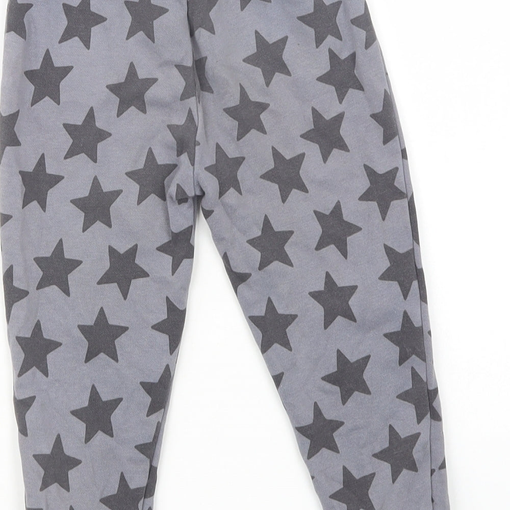 Dunnes Stores Girls Grey Geometric Cotton Jogger Trousers Size 2-3 Years  Regular Drawstring - Star Print