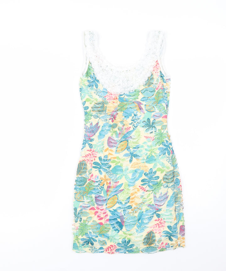 Quiz Womens Multicoloured Floral Polyester Bodycon Size 8 Scoop Neck Pullover