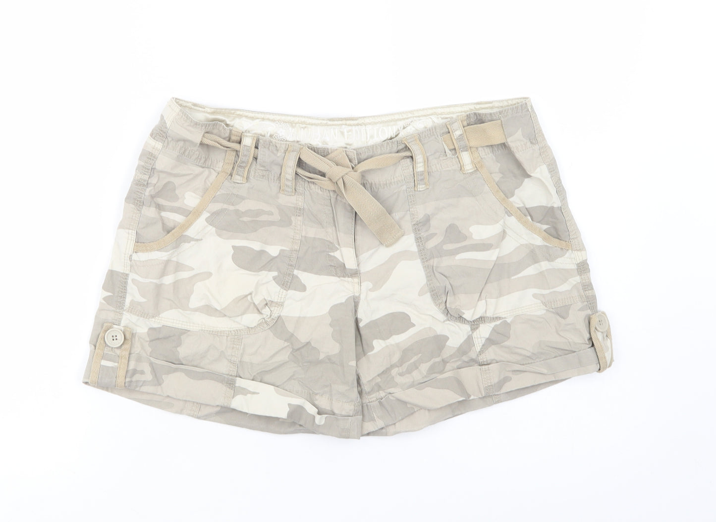 Internacionale Womens Beige Camouflage Cotton Cargo Shorts Size 12 L4 in Regular Button